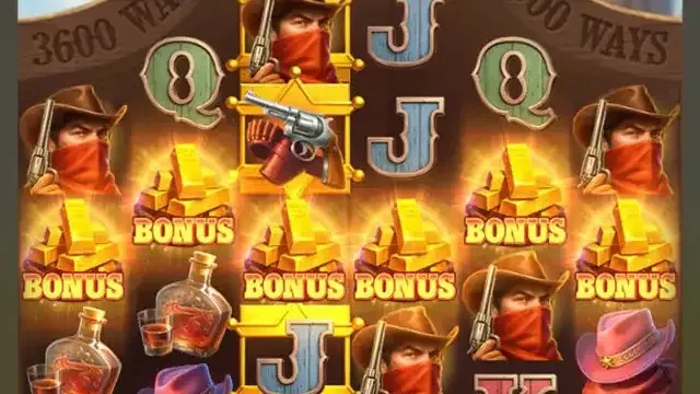賞金獵人盤面落下多個金磚 BONUS 符號，兩側是蒙面獵人
